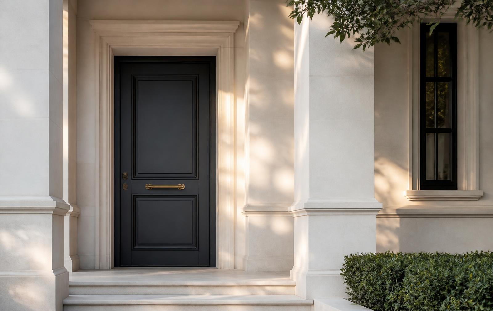 Elegant residential entryway with brass hardware